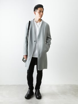 「スキニー」｜「アイテム（ノーカラージャケット）」を使った、aoiさん（メンズ・173cm）の秋コーディネート