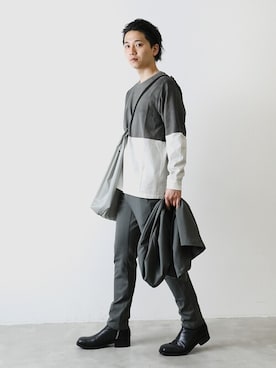 「ATTACHMENT（アタッチメント）のアイテム（ノーカラージャケット）」を使った、aoiさん（メンズ・175cm）の秋コーディネート