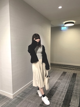 「アイテム（ノーカラージャケット、ブラック系）」を使った、ジャニスさん（レディース・163cm）の冬コーディネート