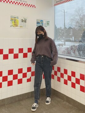 「GRL（グレイル）のオーバーサイズニットトップス（ニット/セーター、グレー系）」を使った、ジャニスさん（レディース・163cm）の冬コーディネート