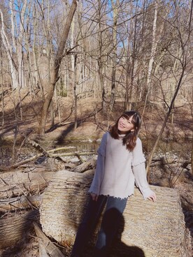 「GRL（グレイル）の前後2Wayルーズダメージニット（ニット/セーター、ホワイト系）」を使った、ジャニスさん（レディース・163cm）の春コーディネート