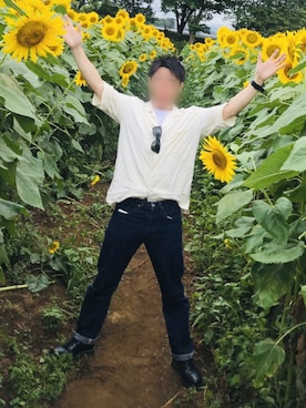 「ひまわり畑」｜「アイテム（ブーツ）」を使った、YoUさん（メンズ・166cm）の夏コーディネート