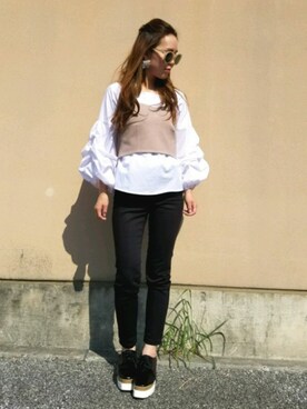 「ellerie（エルリエ）のアイテム（トップス）」を使った、miiさん（レディース・152cm）の春コーディネート