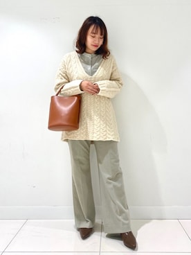 「ケーブルニット」｜「アイテム（その他シューズ）」を使った、　AMIさん（レディース・158cm）の秋コーディネート