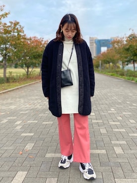 「白ニット」｜「アイテム（ノーカラージャケット）」を使った、　AMIさん（レディース・158cm）の秋コーディネート