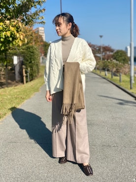「ケーブルニット」｜「アイテム（その他シューズ）」を使った、　AMIさん（レディース・158cm）の秋コーディネート