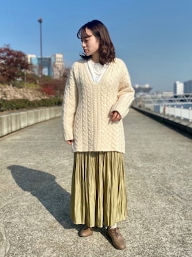 「ケーブルニット」｜「アイテム（その他シューズ）」を使った、　AMIさん（レディース・158cm）の秋コーディネート