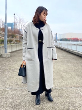 「SENSE OF PLACE by URBAN RESEARCH（センスオブプレイスバイアーバンリサーチ）のアイテム（ノーカラージャケット）」を使った、　AMIさん（レディース・158cm）の冬コーディネート