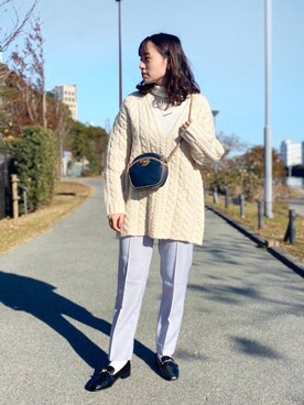 「ケーブルニット」｜「アイテム（その他シューズ）」を使った、　AMIさん（レディース・158cm）の冬コーディネート