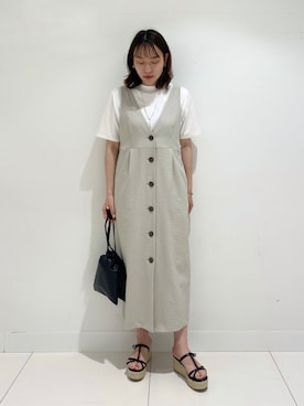 「巾着バッグ」｜「アイテム（ジャンパースカート）」を使った、　AMIさん（レディース・158cm）の春コーディネート