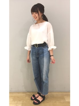 「リメイクデニム」｜「アイテム（シャツ/ブラウス）」を使った、なつんさん（レディース・154cm）の夏コーディネート