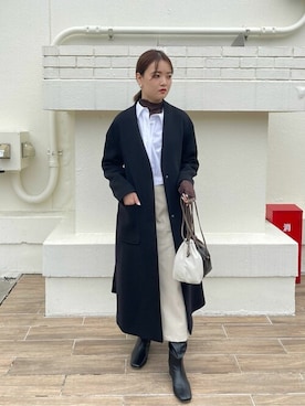 「コーディネート」｜「アイテム（ノーカラーコート）」を使った、nodokaさん（レディース・163cm）の秋コーディネート