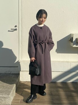 「PUBLIC TOKYO（パブリックトウキョウ）のアイテム（ノーカラーコート）」を使った、nodokaさん（レディース・163cm）の冬コーディネート