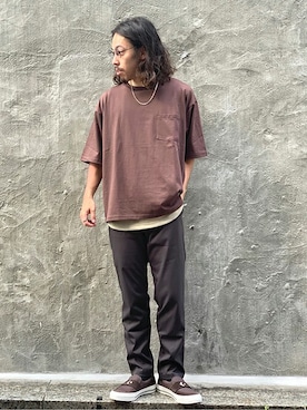 「アイテム（トップス、ブラウン系）」を使った、CHIBAさん（メンズ・167cm）の夏コーディネート