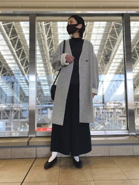 「アイテム（ノーカラーコート）」を使った、iさん（レディース・168cm）の冬コーディネート
