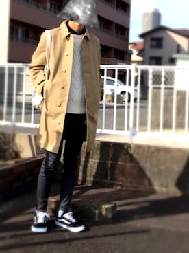 「アイテム（ステンカラーコート）」を使った、ひのさん（メンズ・173cm・10代）の春コーディネート