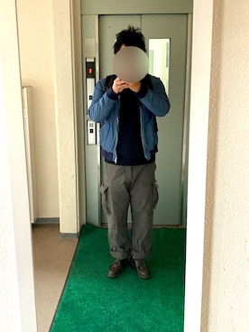 「MANUAL ALPHABET（マニュアル アルファベット）のアイテム（ジャケット/アウター）」を使った、ビックバンベイダーさん（メンズ・176cm）の春コーディネート