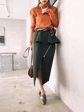 「Ameri（アメリ）のアイテム（ショルダーバッグ）」を使った、黒石奈央子さん（レディース・152cm）の冬コーディネート