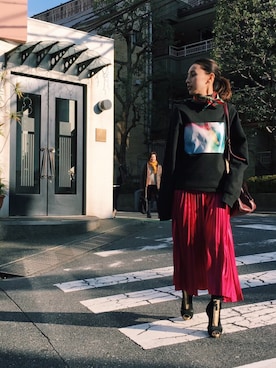 「AMERI」｜「アイテム（スウェット）」を使った、黒石奈央子さん（レディース・152cm）の冬コーディネート