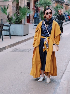 「Ameri（アメリ）のアイテム（ブルゾン）」を使った、黒石奈央子さん（レディース・152cm）の春コーディネート