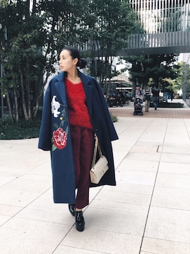「AMERI」｜「アイテム（チェスターコート）」を使った、黒石奈央子さん（レディース・152cm）の秋コーディネート