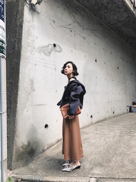 「Ameri（アメリ）のアイテム（パーカー）」を使った、黒石奈央子さん（レディース・152cm）の春コーディネート