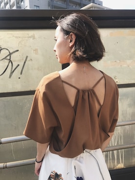 「Ameri（アメリ）のアイテム（シャツ/ブラウス）」を使った、黒石奈央子さん（レディース・152cm）の夏コーディネート