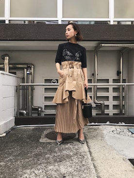 「Ameri（アメリ）のアイテム（ショルダーバッグ）」を使った、黒石奈央子さん（レディース・152cm）の夏コーディネート