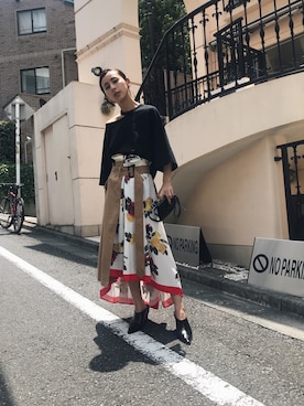 「Ameri（アメリ）のアイテム（ショルダーバッグ）」を使った、黒石奈央子さん（レディース・152cm）の夏コーディネート