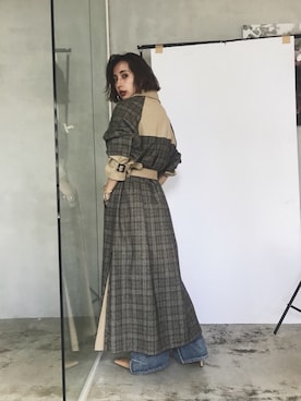 「Ameri（アメリ）のアイテム（トレンチコート）」を使った、黒石奈央子さん（レディース・152cm）の夏コーディネート