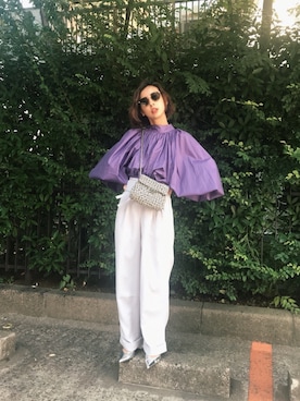 「Ameri（アメリ）のアイテム（シャツ/ブラウス）」を使った、黒石奈央子さん（レディース・152cm）の秋コーディネート