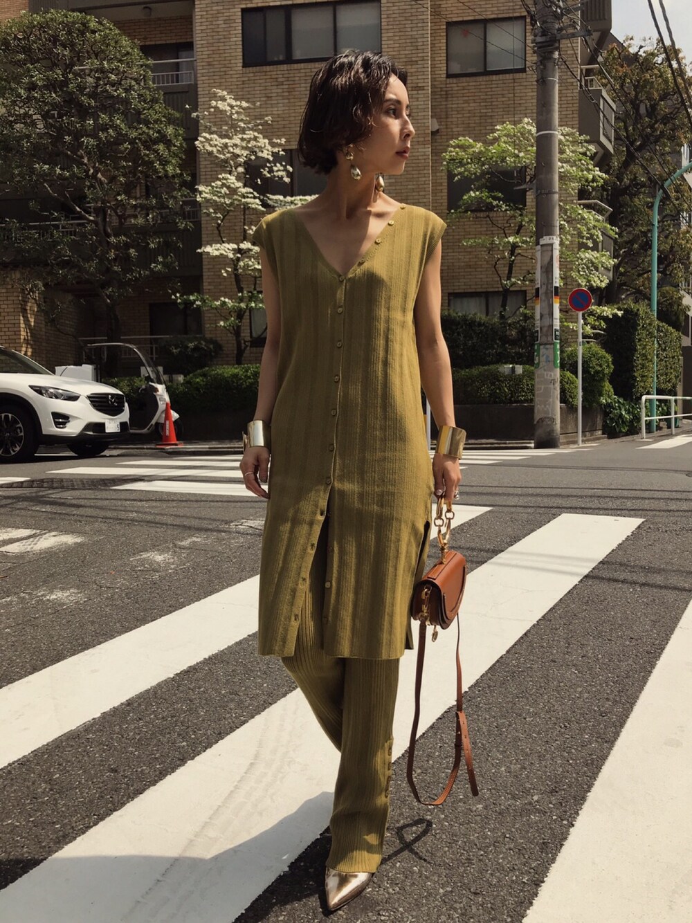 Ameri（アメリ）の「ANKLE BUTTON RIB PANTS（その他パンツ