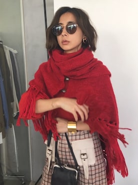 「Ameri（アメリ）のアイテム（ショルダーバッグ）」を使った、黒石奈央子さん（レディース・152cm）の秋コーディネート