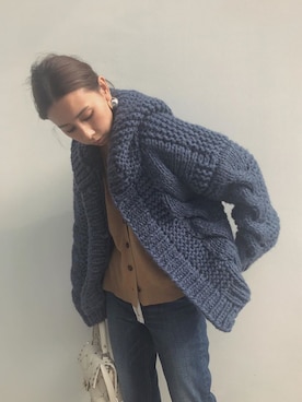 「Ameri（アメリ）のアイテム（カーディガン/ボレロ）」を使った、黒石奈央子さん（レディース・152cm）の秋コーディネート