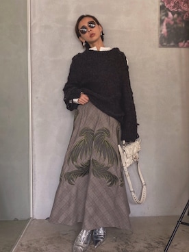 「刺繍」｜「アイテム（ブーティ）」を使った、黒石奈央子さん（レディース・152cm）の冬コーディネート
