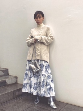 「Ameri（アメリ）のアイテム（バッグ）」を使った、黒石奈央子さん（レディース・152cm）の冬コーディネート