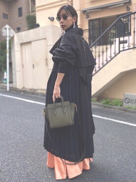 「AMERI」｜「アイテム（トレンチコート）」を使った、黒石奈央子さん（レディース・152cm）の冬コーディネート