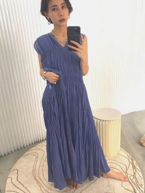 Ameri（アメリ）の「SHIRRING PLEATS NS DRESS（ワンピース
