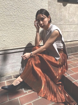 「Ameri（アメリ）のアイテム（バッグ）」を使った、黒石奈央子さん（レディース・152cm）の夏コーディネート