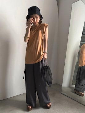「AMERI」｜「アイテム（帽子）」を使った、黒石奈央子さん（レディース・152cm）の夏コーディネート
