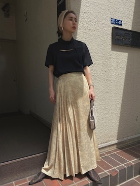 「Ameri（アメリ）のアイテム（スカート）」を使った、黒石奈央子さん（レディース・152cm）の夏コーディネート