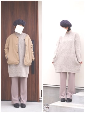 「UNIQLO（ユニクロ）のキルティングボアリバーシブルジャケット（その他アウター、ベージュ系）」を使った、hiiiiiiさん（レディース・160cm）の冬コーディネート