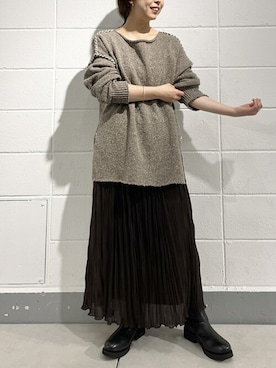 「BEARDSLEY（ビアズリー）のハンドステッチニット（ニット/セーター、ブラウン系）」を使った、katoさん（レディース・154cm）の夏コーディネート