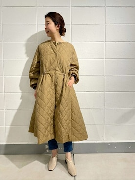 「BEARDSLEY（ビアズリー）のバルーン袖キルトコート（その他アウター、イエロー系）」を使った、katoさん（レディース・154cm）の秋コーディネート