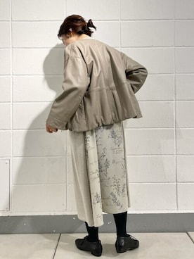 「レースアップシューズ」｜「アイテム（ノーカラージャケット）」を使った、katoさん（レディース・154cm）の秋コーディネート