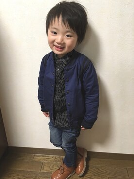 「kids」｜「アイテム（スタジャン）」を使った、Hirotan☻*☻Riotanさん（キッズ・90cm）の冬コーディネート