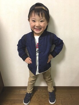 「kids」｜「アイテム（スタジャン）」を使った、Hirotan☻*☻Riotanさん（キッズ・100cm）の春コーディネート