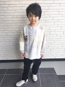 「garcon la raison（ギャルソン・ラ・レゾン）のアイテム（Tシャツ/カットソー）」を使った、Hirotan☻*☻Riotanさん（キッズ・110cm）の冬コーディネート