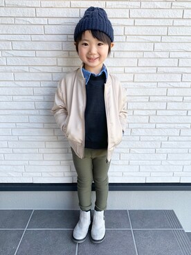 「kids」｜「アイテム（MA-1）」を使った、Hirotan☻*☻Riotanさん（キッズ・110cm）の春コーディネート