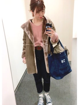 「archives（アルシーヴ）のアイテム（ムートンコート）」を使った、bibi___baさん（レディース・154cm）の冬コーディネート